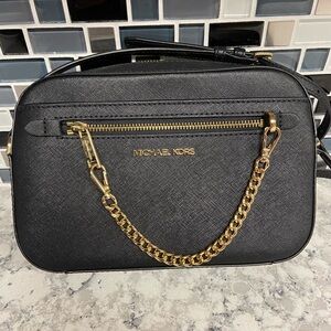 Michael Kors Black Jet Set Large Saffiano Leather Crossbody Bag